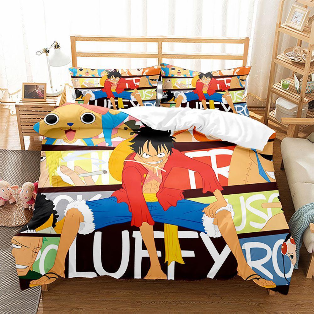 One Piece Serie Luffy Cartoon Animation 3D Digitaldruck Kinder-Studentenwohnheim/Zuhause Dreiteiliges Set