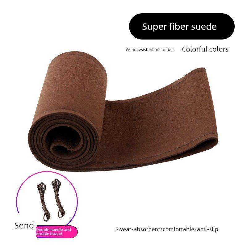 

Hand-Stitched Steering Wheel Cover, Genuine Leather, Breathable, Non-Slip, Sweat-Absorbent, Universal for All Seasons, Car Steering Wheel Cover [Super Fiber Suede] Brown