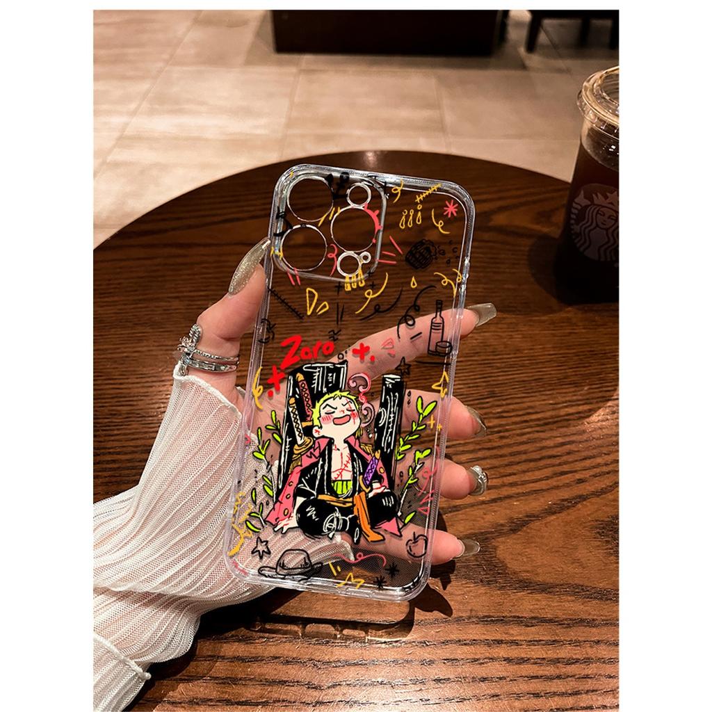 One Piece Luffy Zoro Graffiti Clear TPU Phone Case For IPhone 15 Pro Max & Samsung Galaxy S24 Ultra, Shockproof Cover