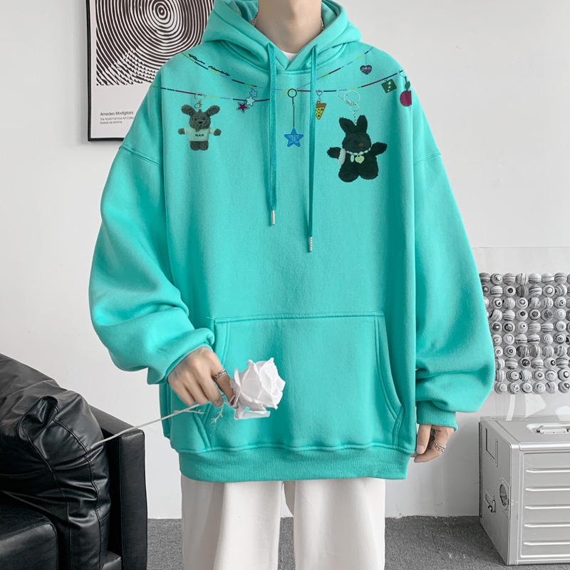 Autumn Winter Vintage Loose Hooded Sweatshirt Men Fashion Print Casual Hoodie Y2K Streetwear Sweatshirts