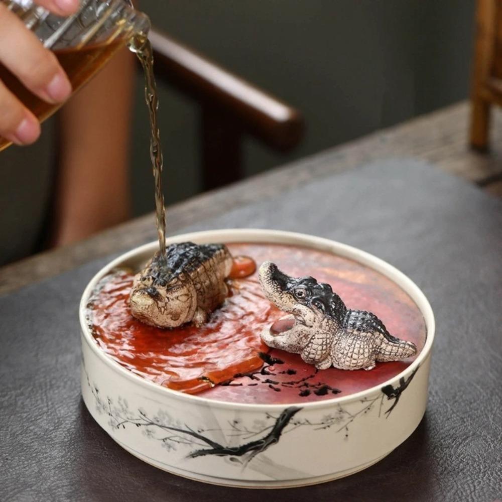 Resin Crocodile Tea Pet Handmade Crocodile Statue  Tea Ceremony Tea Play Home Boutique