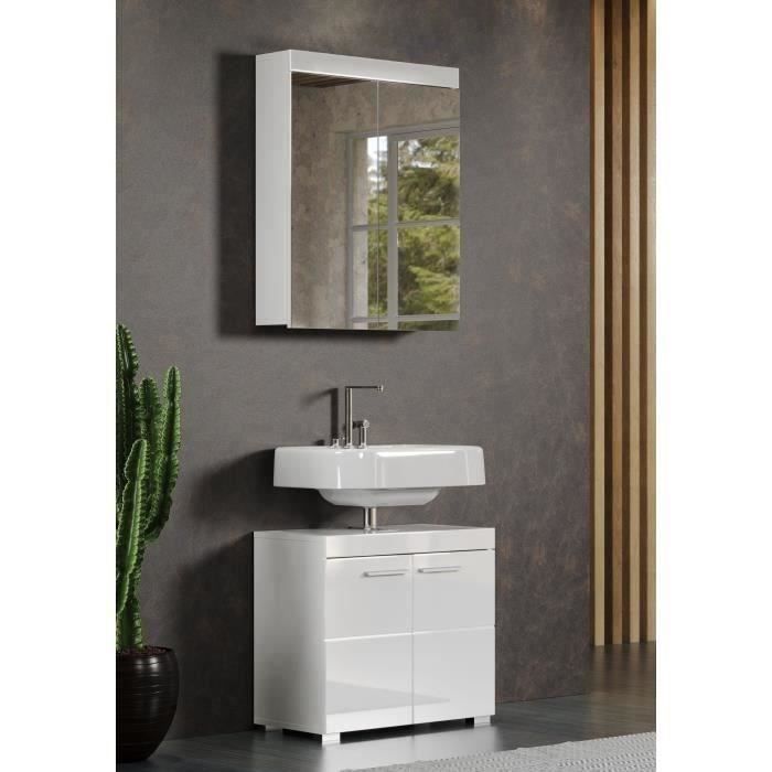 Meuble de salle de bain - Armoire de toilette - Miroir - 2 portes - Blanc - L60 x P17 x H77cm - AMANDA