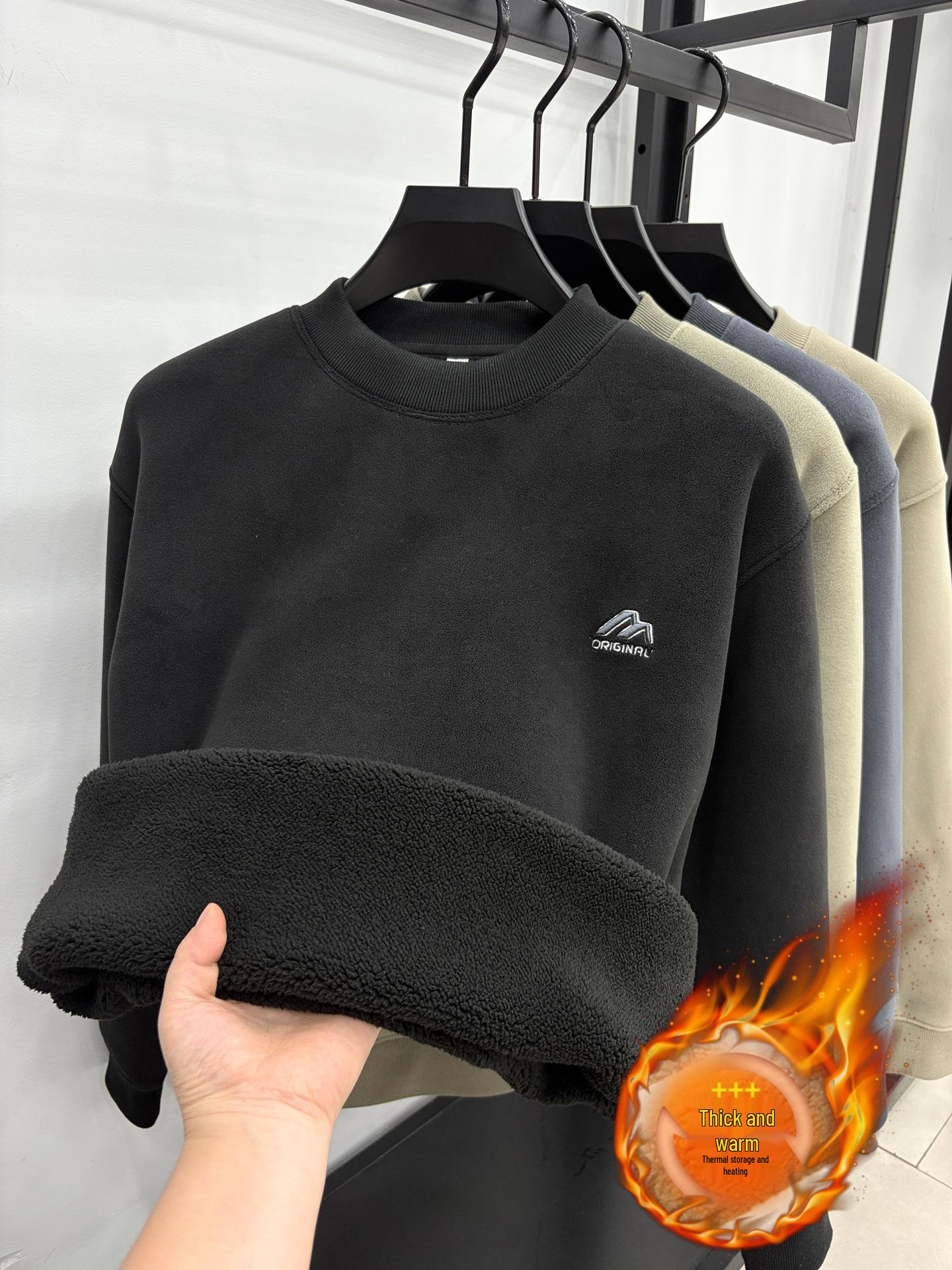 

Men s Round Neck Winter Hoodie - Camel Down & Double-Sided Coral Fleece, Thickened with Plus Velvet L (120-135 jin) чорний