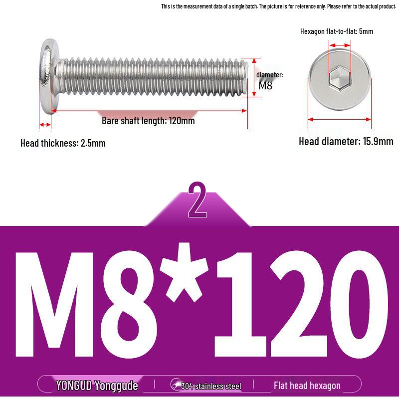 304 Stainless Steel Ultra-Thin Flat Head Hex Socket Bolt, M2-M12