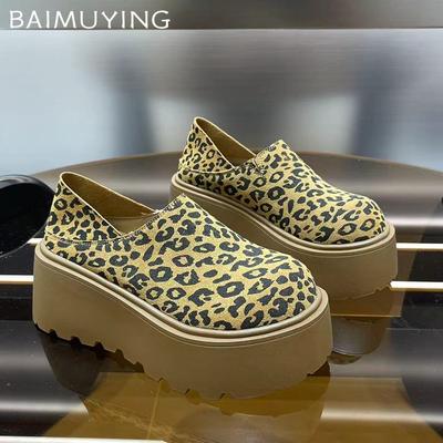 Leopard Platform Women Loafers Shoes Fad Suede Mid Heels Shoes Designer Casual Shoes 2025 Trend Winter New Brand Chaussures Lady