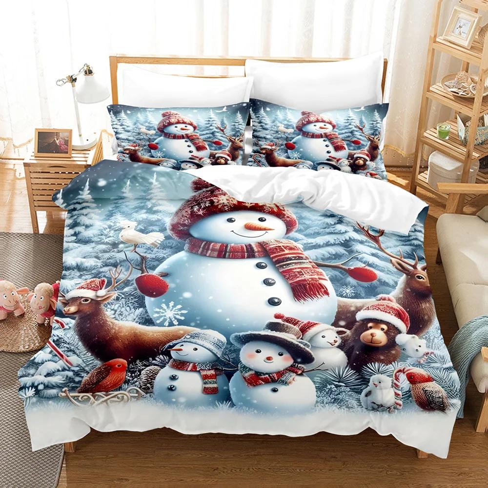 Set copripiumino alla moda 3 pezzi, Set biancheria da letto con stampa di gnomi natalizi a quadri, Copripiumino morbido e confortevole, Per camera da letto, Camera degli ospiti