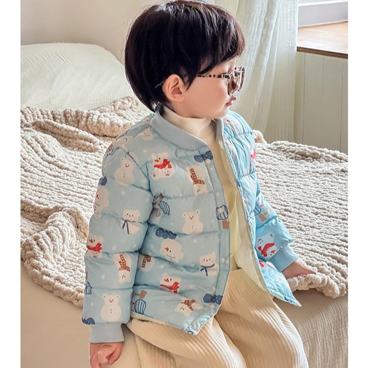 Boy's Warm Cotton-padded Clothes Foreign Style Winter Baby Boy Thickened Short Cotton-padded V-neck Jacket Children's Autumn Cute Cartoon Print Coats