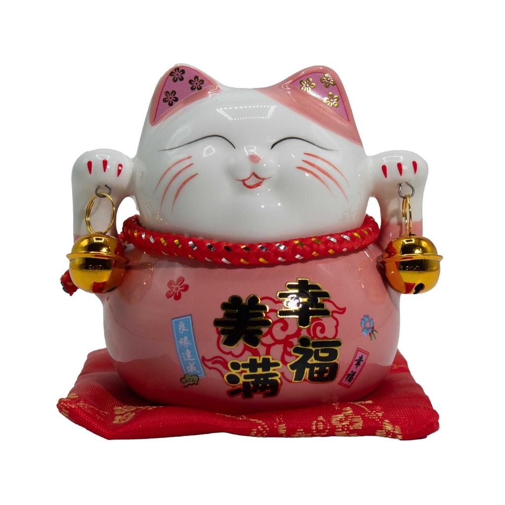 Ceramic Money Cat Bank – Pink on Cushion