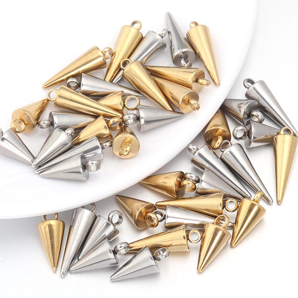10PCS Stainless Steel Cone Charms Pendants Retro Spike Beads Charms Pendants for Women Man Hoop Earring Jewelry Making Supplies