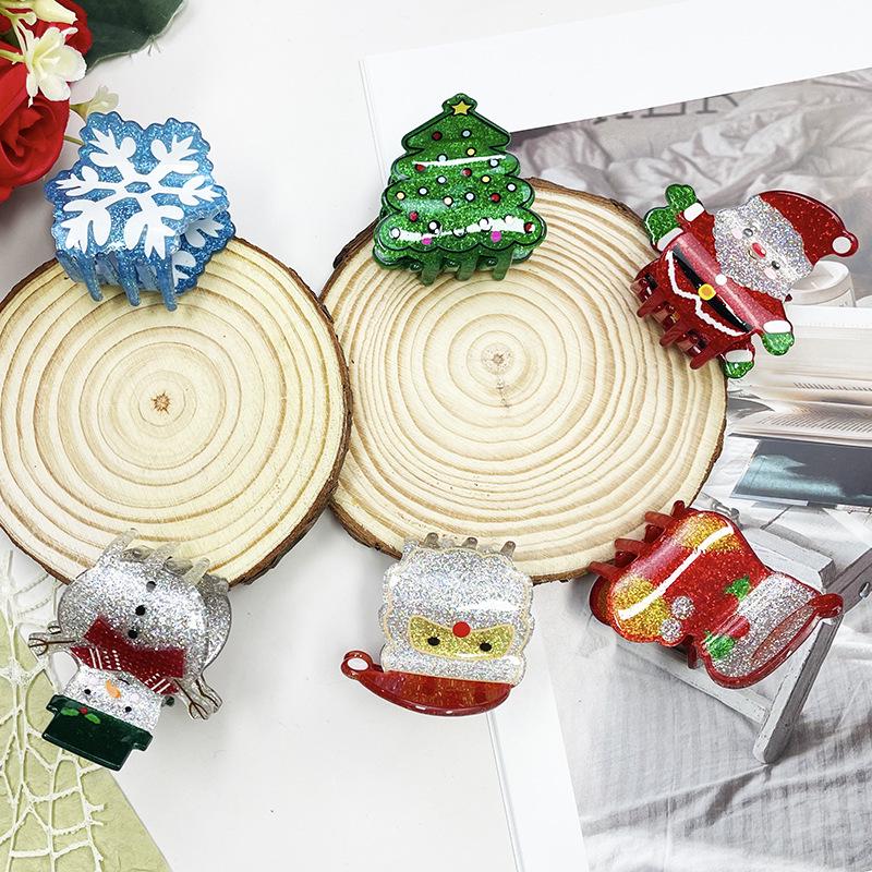 2024 Christmas Santa & Snowman Acrylic Hair Clips: Santa, Snowman, Sock, Christmas Tree, Snowflake Design