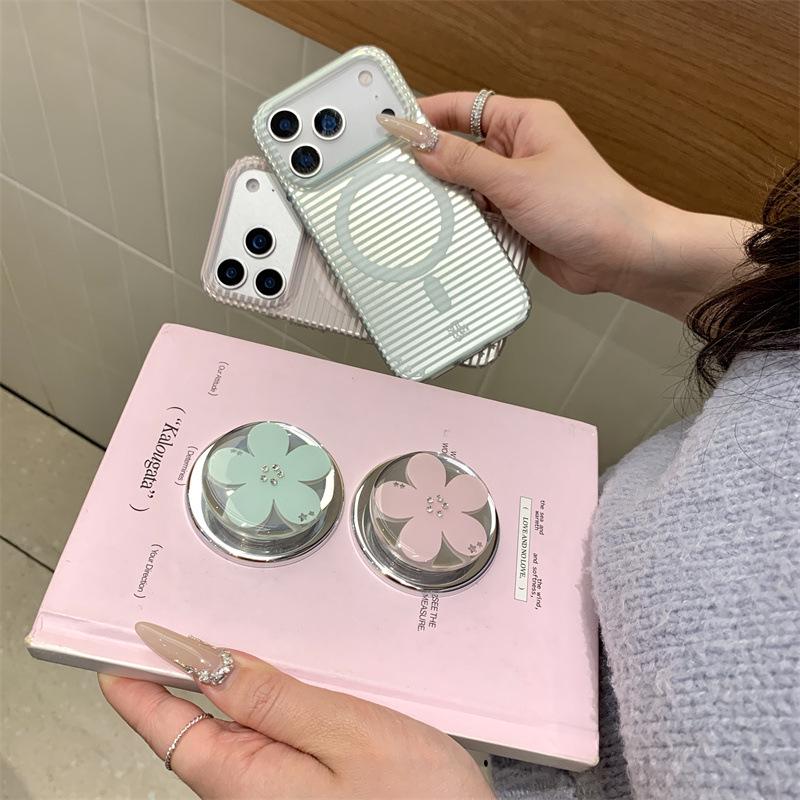 Electroplated Rhinestone Flower Magnetic Stand Case for iPhone 17 Pro Max / 16 Pro Max / 15 / 14