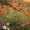 Rustic Iron Garden Decor 3 Tiered Cascading Rain Catcher Bird Bath, Metal Stake Water Three-level Waterfall Feeder Bowl Feeder, Outdoor Pollinator