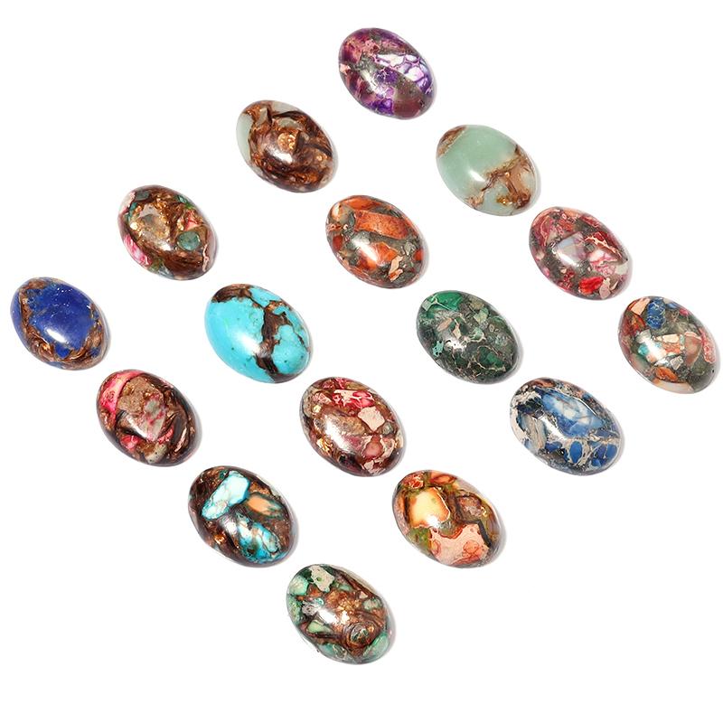 2pcs/lot Natural Stone Cabochon Colorful Imperial Jasper Oval Beads Gemstone Cabochon For DIY Necklace Rings Jewelry Accessories
