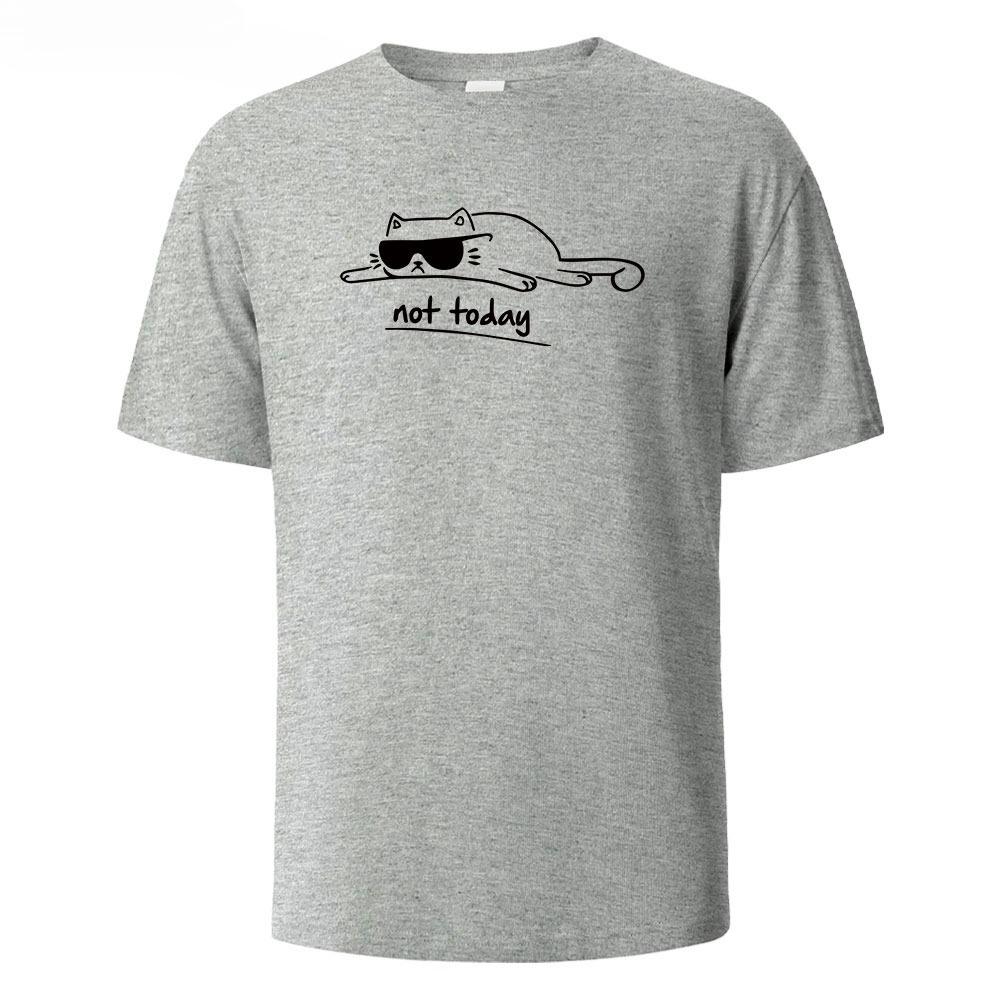 Not Today Cat Printed Comfortable Cotton Tshirt Men Simple Crew Neck Design Soft Breathable Short Sleeve Basic Men's T-shirt Top