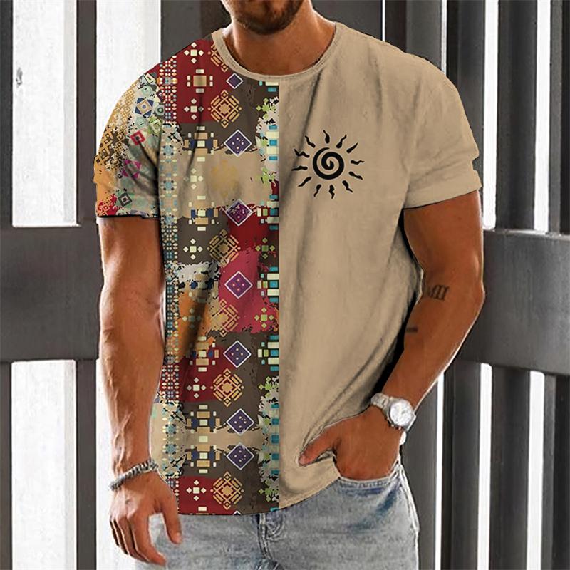 Vintage Ethnic Graphics T-shirts Summer Fashion Short Sleeve O Neck 3D Sun Printed T Shirts Simple Casual Streetwear Loose Tees