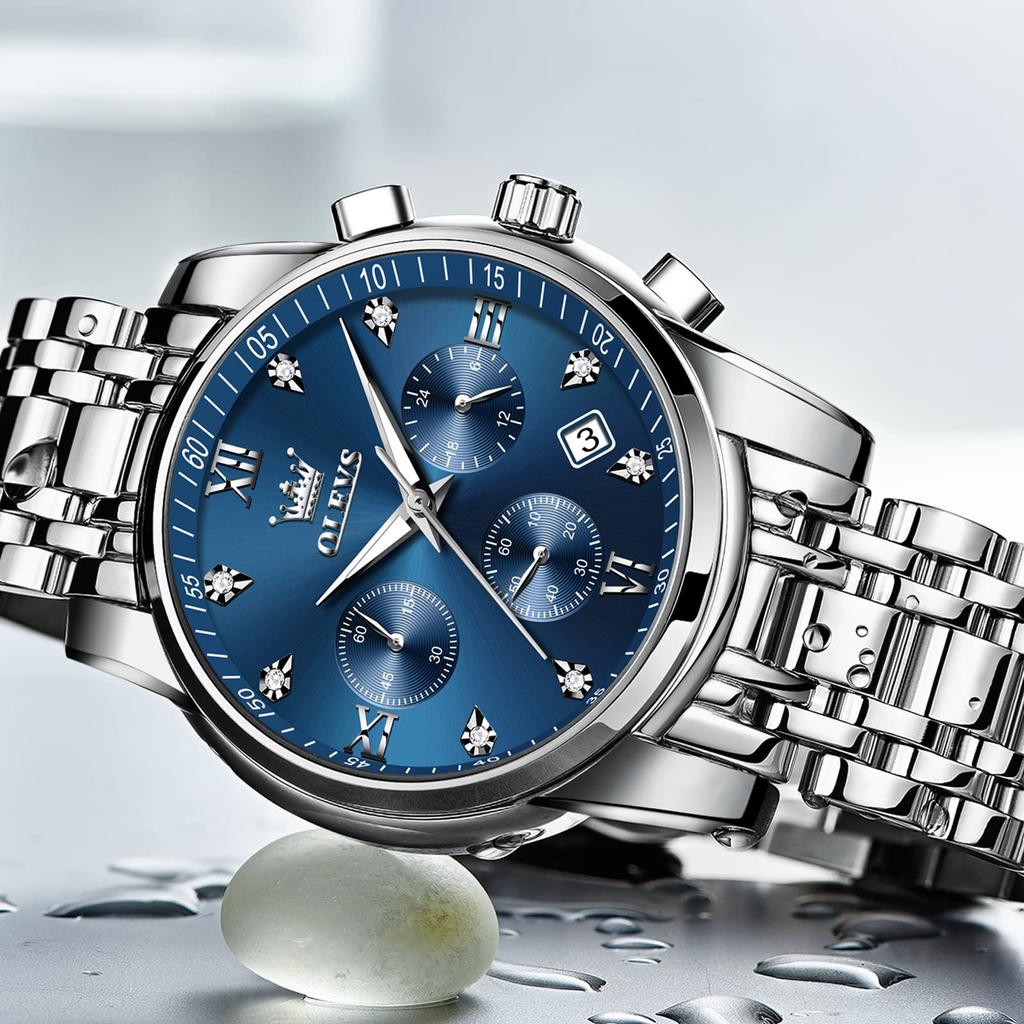 Men's Fashion Quartz Analog Wristwatch, Waterproof, Business Watch, Metal Band, Blue, Stylish Gift