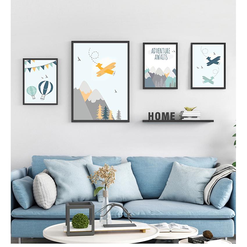 Art Canvas Painting Nordic Kid Room Decoration Picture Adventure Quote Nursery Child Poster Cartoon Mountain Airplane Print Wall