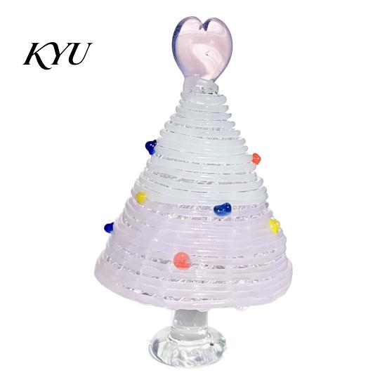 Miniature Xmas Tree Figurine Glazed Christmas Figurine, Colorful Decor, Handcrafted Glass Craft for Display Table Centerpiece Home Office Holiday