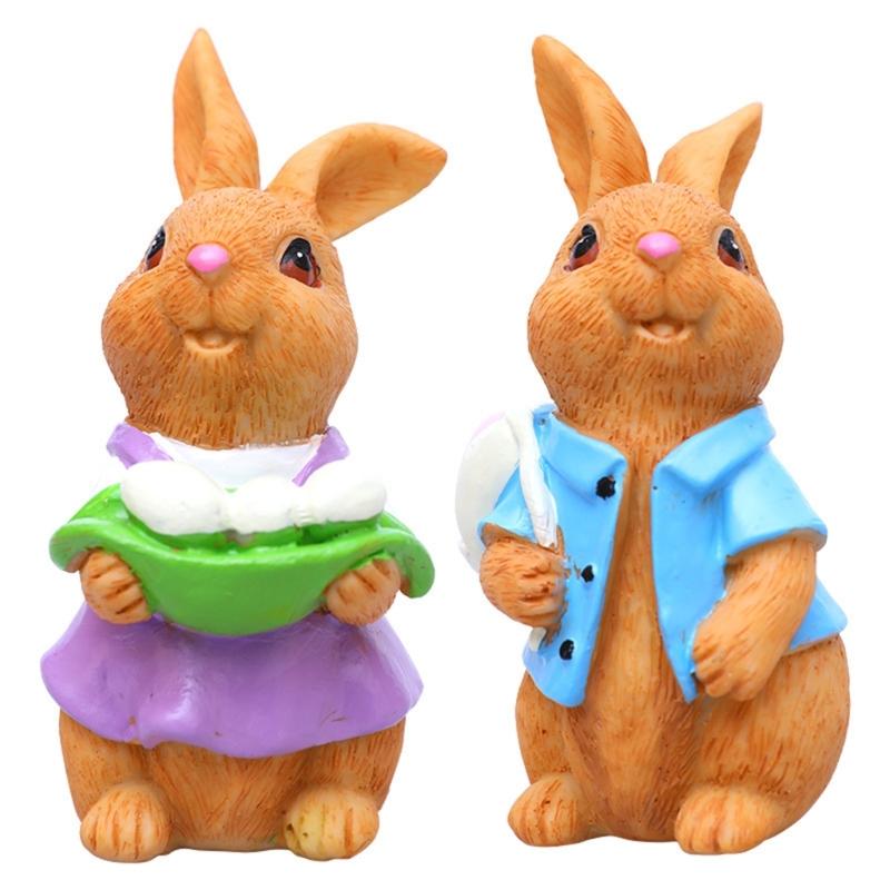 Handcrafteds Easters Bunnys Resins Figurine for Festive Home Decoration and Seasonal Celebration 1