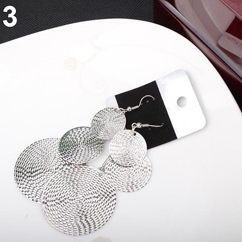 Women Fashion Exaggerated Three Layers Round Pendant Dangle Hook Earrings AVE
