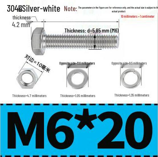 304 Stainless Steel Hex Head Bolt and Nut Set M6-M14, Lengths 8-100mm