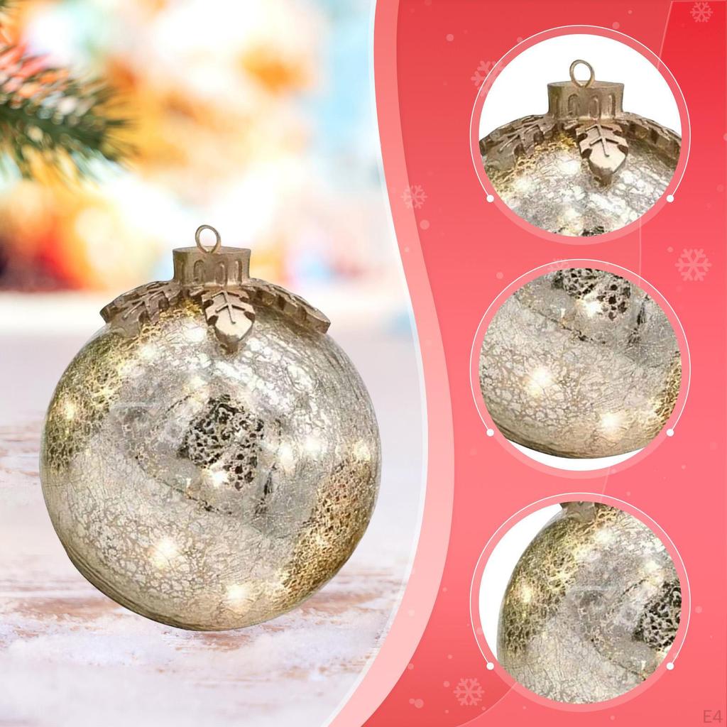 Led Lights up Glass Ball Christmas Ornament Decorative Baubles 10cm Orb Warm Light Lamp for