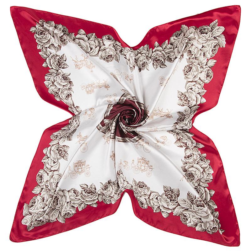 New Carriage Silk Scarf For Ladies Floral Print Hijab Shawl Brand Scarf Foulard Square Head Scarves Wraps For Women Bandana
