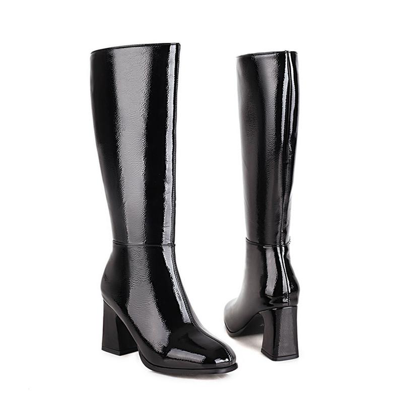 

Женские сапоги на высоком каблуке осень-зима новые однотонные сапоги на толстом каблуке большого размера среднего размера 44 чёрный