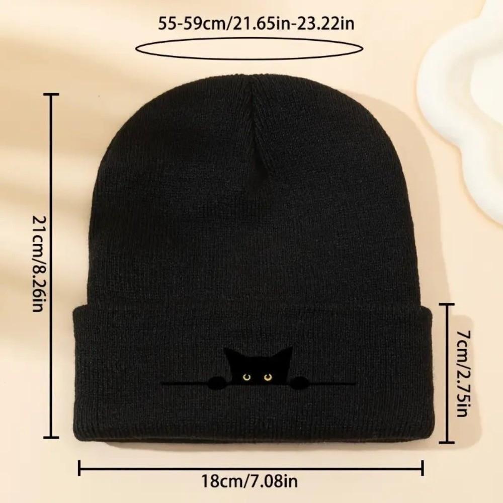 Cartoon Cat Printed Warm Hat Windproof Pullover Cap High Quality Knitted Beanie Hat Outdoor