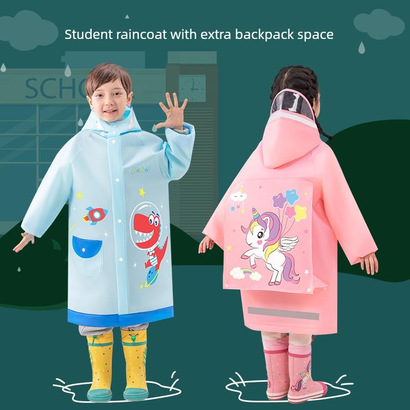 Kids Raincoat with Schoolbag Position Cartoon One-Piece Extra Large Raincoat for Primary and Secondary School Students Waterproof Cycling Boys and