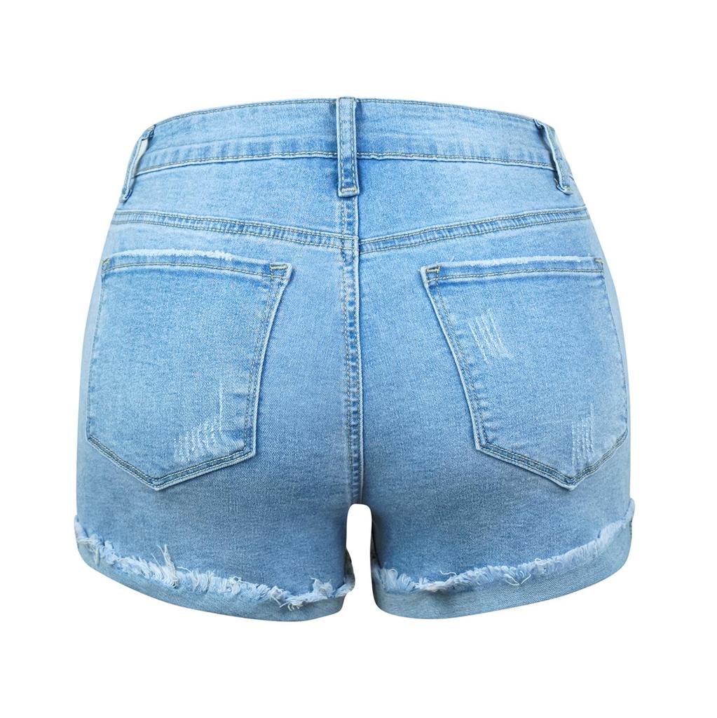 2023 Women's High Elastic Mid-Waist Ripped Denim Shorts