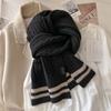 Striped two-color wool knitted scarf women's winter versatile trend cute girl student warm scarf
