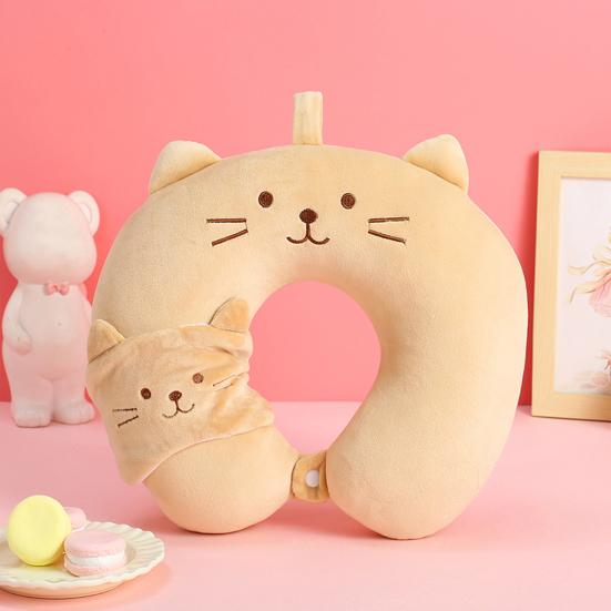 Cute U-shaped Pillow Portable Cartoon Animal Neck Pillow Travel Neck Support Pillow with Eye Mask for Long Flights Office Nap Cervical Spine Health