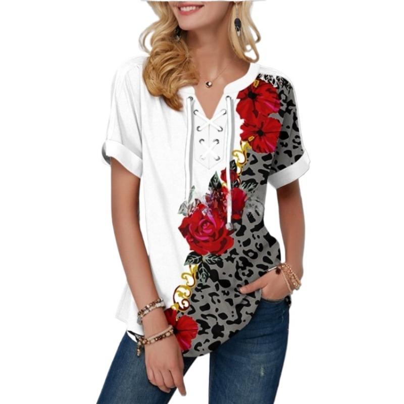 

IHUASU Летний женский свободный топ с принтом и галстуком XXXXXL белый