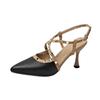 Summer 2025 new mid-heel nude high heels French niche thick heel pointed head rivet bag head empty sandals women