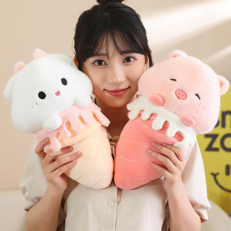 Non-Toxic Ice Cream Plush Pillow Stuffed Food Plushie 35/60Cm Animal Shape Sheep Pig Capybara Cushion Decorative Birthday Gift