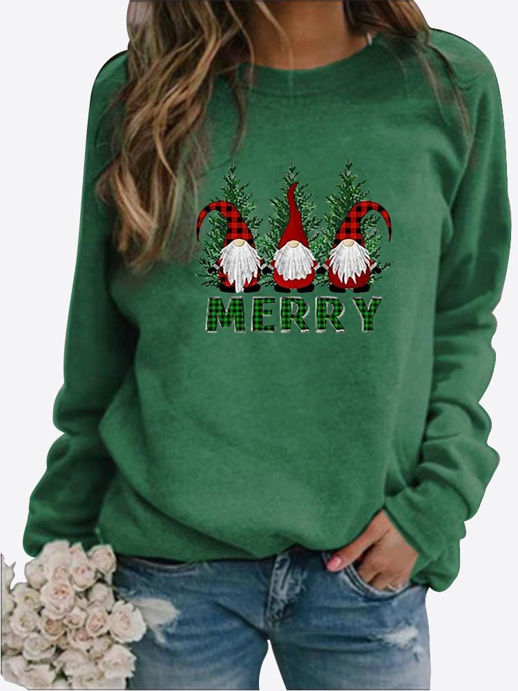 Winter Women's Christmas Printed Round Neck T-shirt Plus Size Casual Long Sleeve Tops Comfortable Sweatshirt
