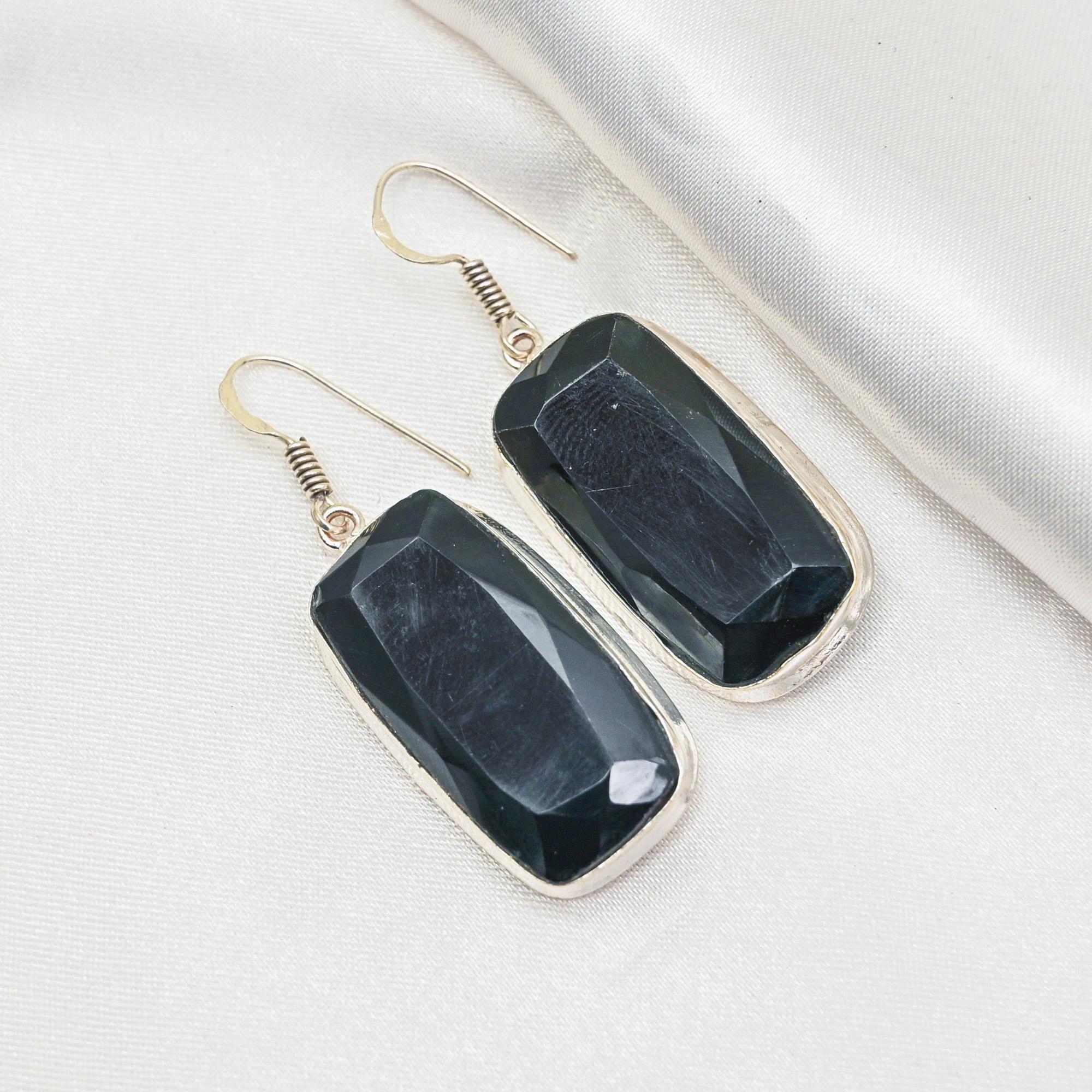 

Серьги из черной шпинели, 925 пробы цельные серьги из стерлингового серебра, ювелирные изделия ручной работы с драгоценными камнями, подарки для жены, абсолютно новые серьги 1.96 Inches чёрный