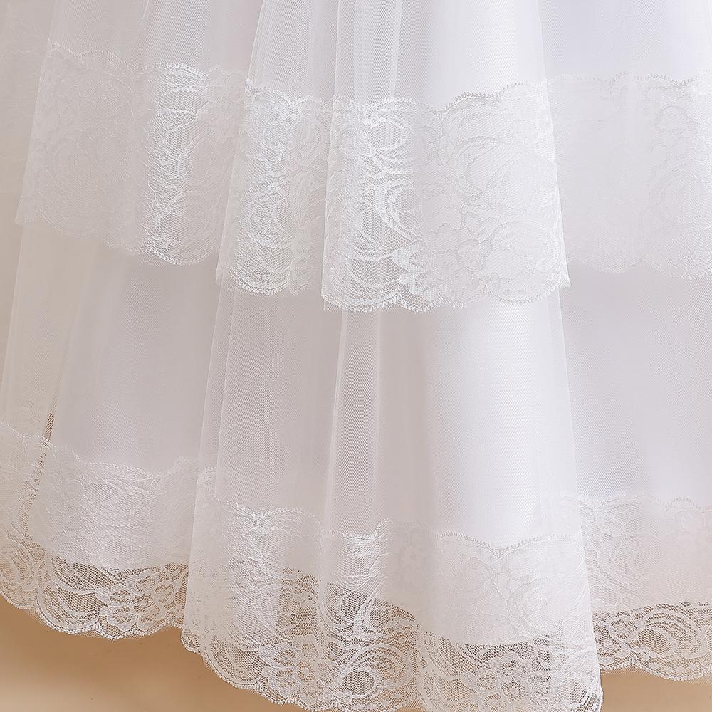 Flauschige Mädchen-Partykleider, weiße Spitze, Schleife, Bridemaid, Hochzeit, Prinzessin, Kinderkleid für Mädchen, halbe Ärmel, Geburtstagskleid, Kostüm