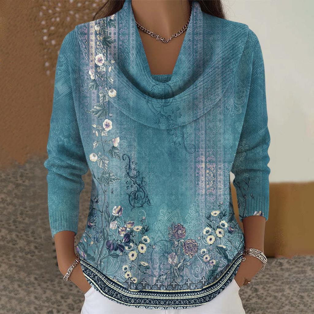 Dámský ležérní a módní svetr s dlouhým rukávem a potiskem, kulatým výstřihem