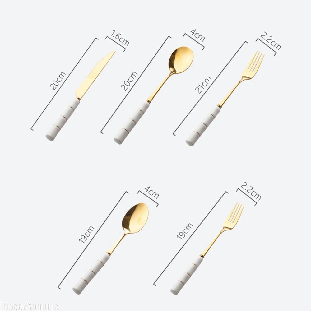 8 Pcs Steel Cutlery Set with Ceramic Handle Knife Fork and Spoon Set Non-fading Western Steak Cutlery Gift for Friends Stainless