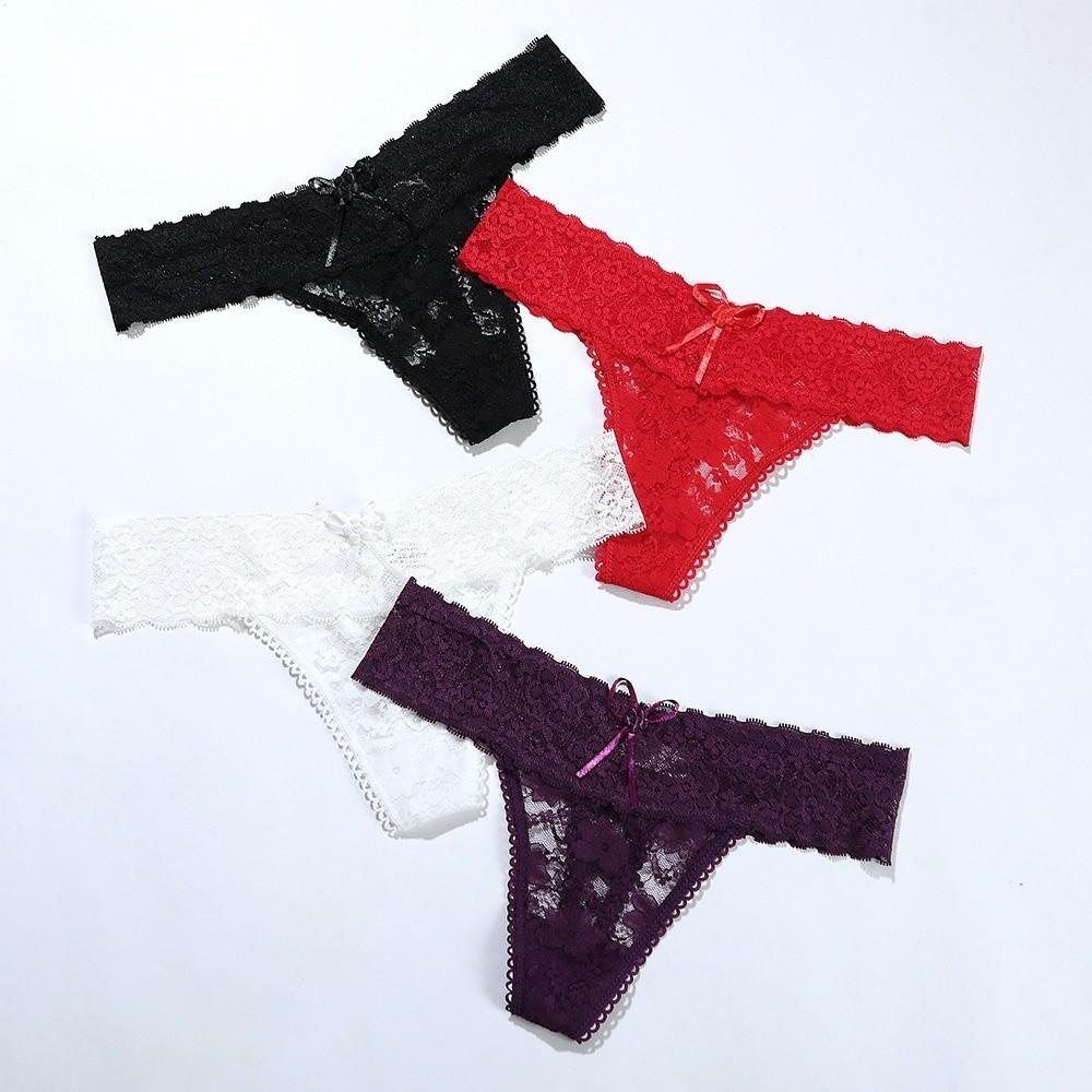 Sheer Women Lace Flower Briefs Mid Waist Floral Underpants Fashion Lace Thong Panties Underwear