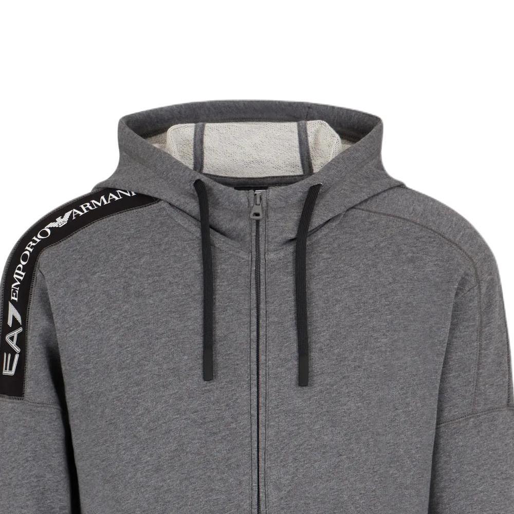 Emporio Armani EA7 Logo Tape Hooded Zip-Up Long Sleeve Sweatshirt Men sweatshirts Dark-Gray 6DPM12-PJOGZ-3925