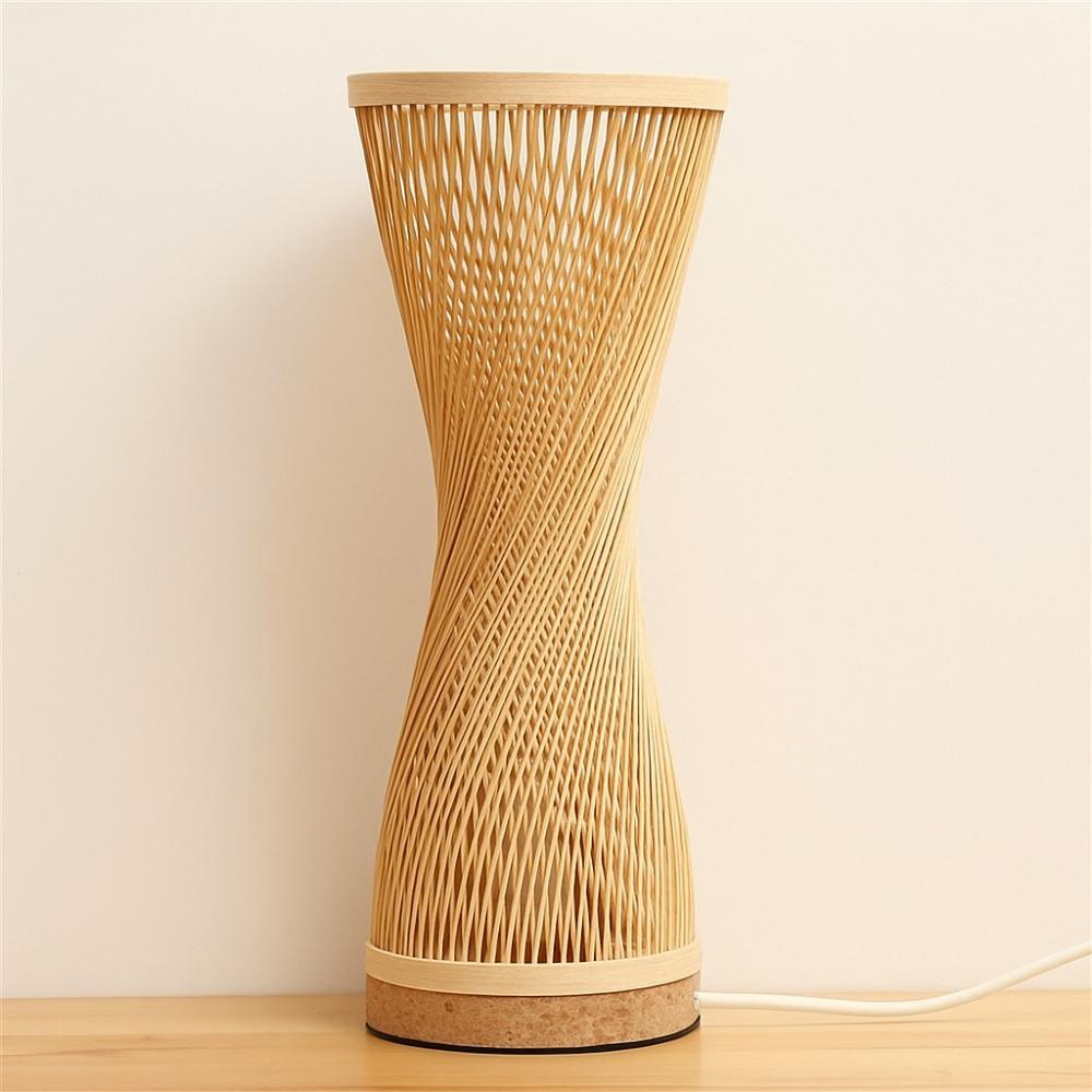 

JOYINLED Japanese Style Bamboo Table Lamp 15x35CM Handmade Spire Vase Desk Light E27 Bedside Lamp for Bedroom Study EU/US Plug No Bulb&EU Plug