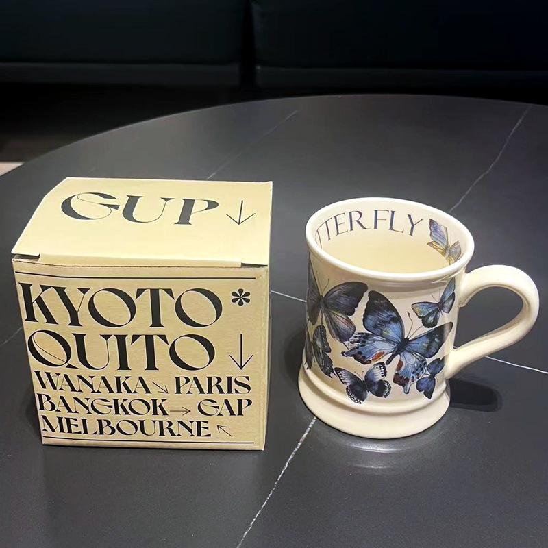 Tazza Ceramica Farfalla Blu Britannica Tazze Ceramiche Casa Caffè Tazza Acqua da Ragazza Alto Livello Estetico Ufficio Tazza Grande Capacità