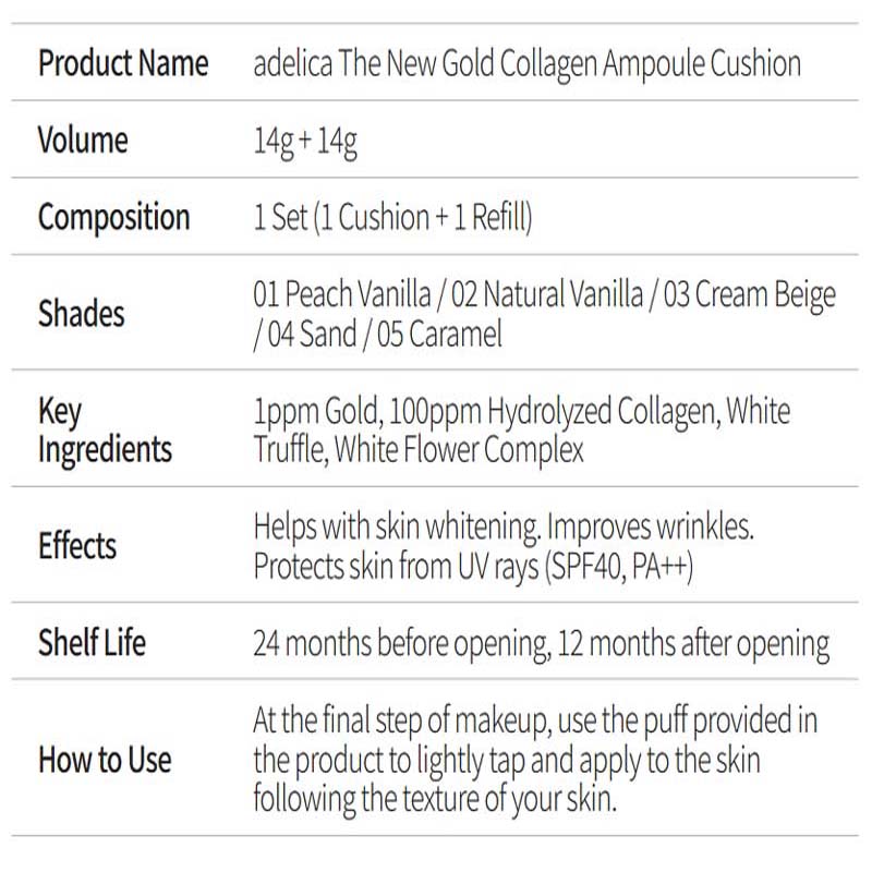 Atomy Adelica The New Gold Collagen Ampoule Cushion 14g X 2EA  BB Cushion