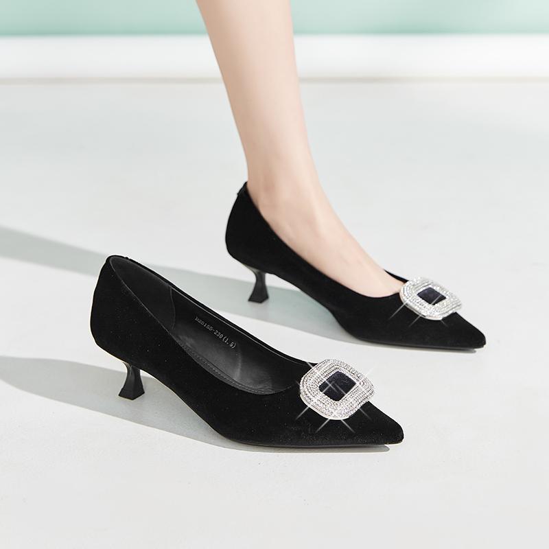 [Same as in the mall] Temperament pointed heavy duty water drill square buckle thin heel shallow mouth single shoe