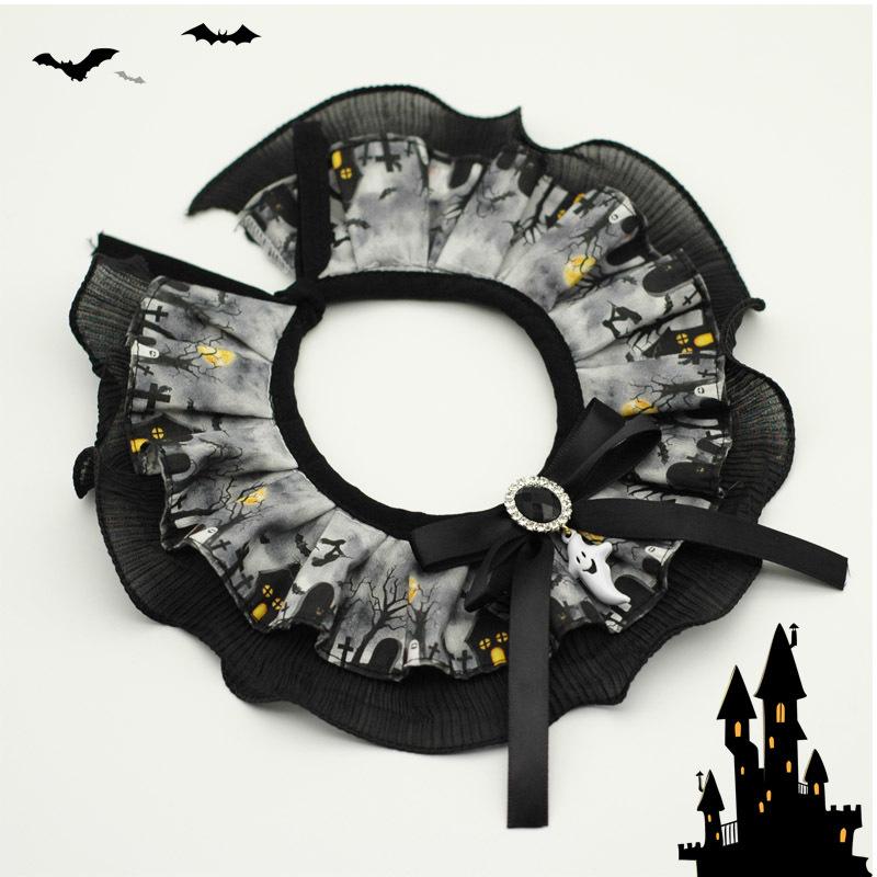 Cat Dog Adjustable Collars Halloween Ghost Pet Collar Lace Collar Halloween Photo Ornament XS(15-20cm )