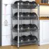 Adjustable 4-Tier Carbon Steel Kitchen Storage Rack with Baskets