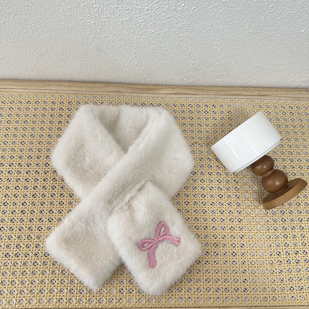 Solid Color Anti-Cold Neckerchief Casual Kids Plush Scarf Sweet Bowknot Scarf Children